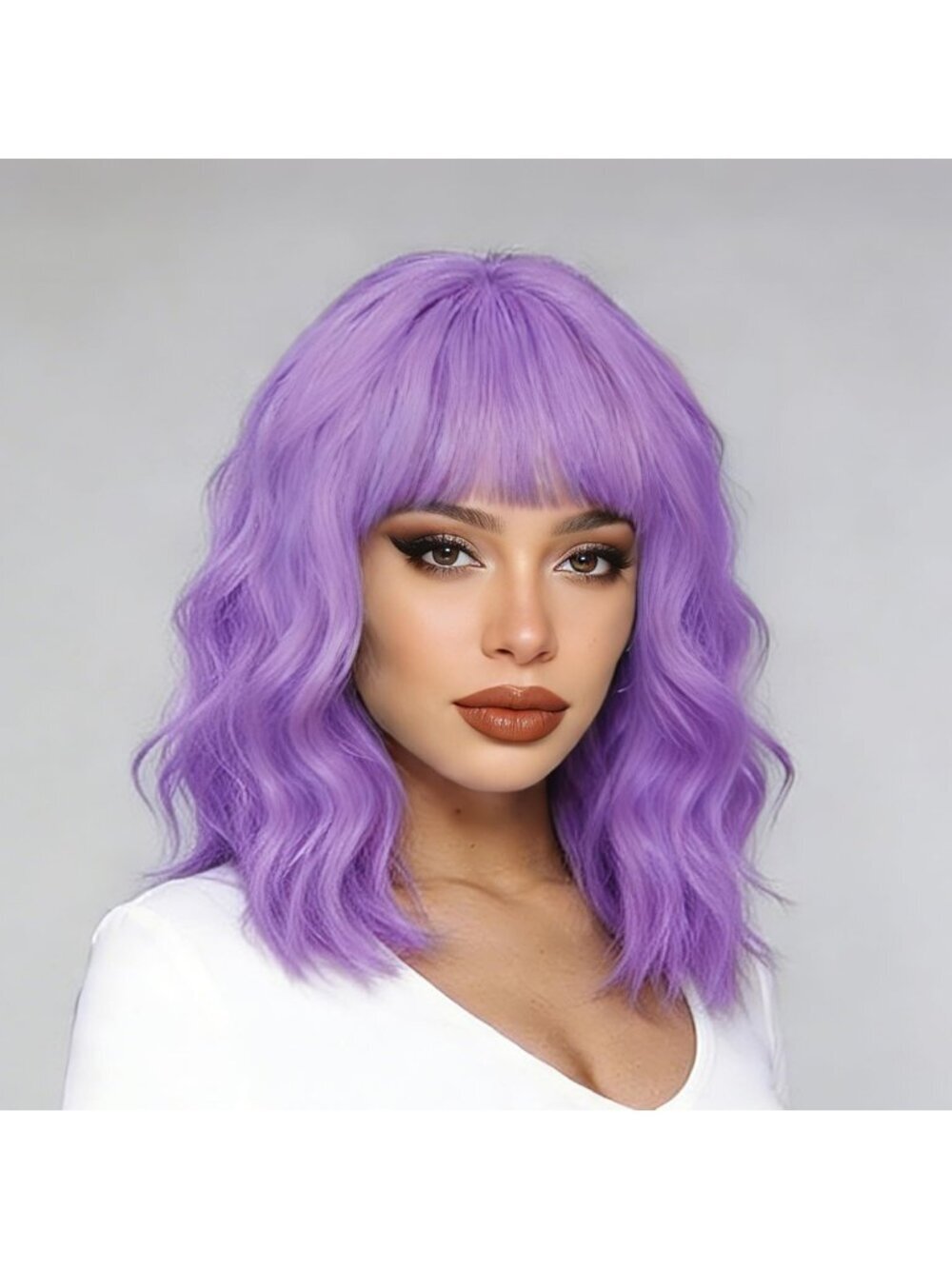 Women's Purple Soft Short Bob Style Synthetic Shoulder Length Curly Wigs